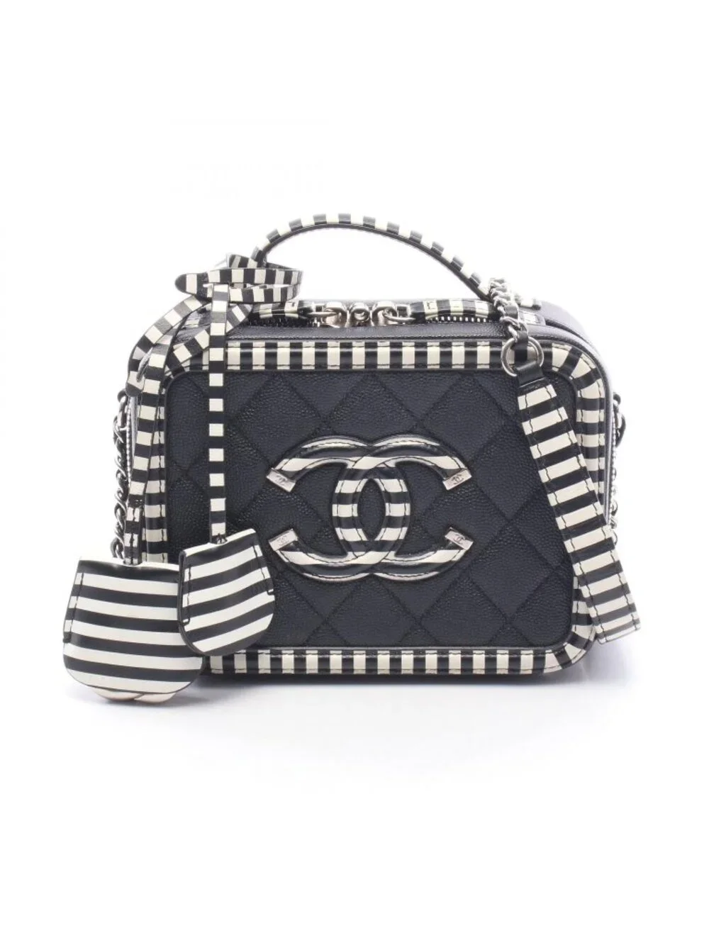 Chanel Shoulder Bag CC Figley Small Vanity 2-Way Black Leather CC Filigree